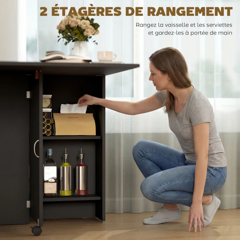 HOMCOM Table pliante de cuisine salle à manger amovible sur roulettes 75 x 140 x 74 cm coloris noir