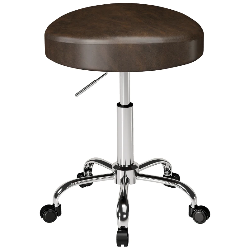 HOMCOM Drehhocker 360° mit höhenverstellbarer Sitzfläche, Kunstleder, Tragkraft 120 kg, 39x34.5x52-67.5 cm, Braun