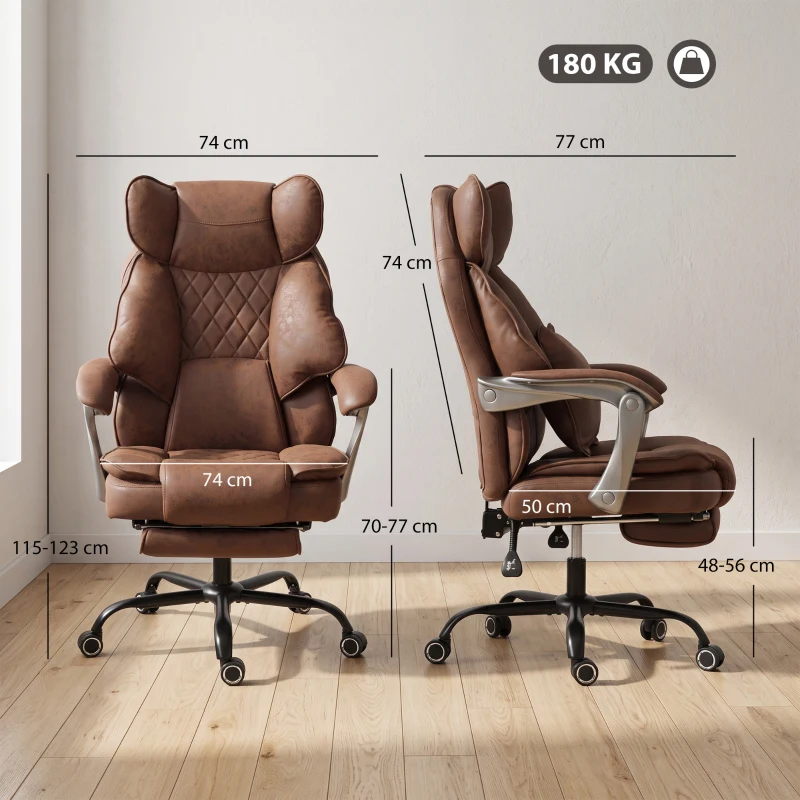 HOMCOM Executive Office Chair, Leathaire Big and Tall Office Chair 180 kg with Wide Seat, Reclining, Lumbar Support, Brown