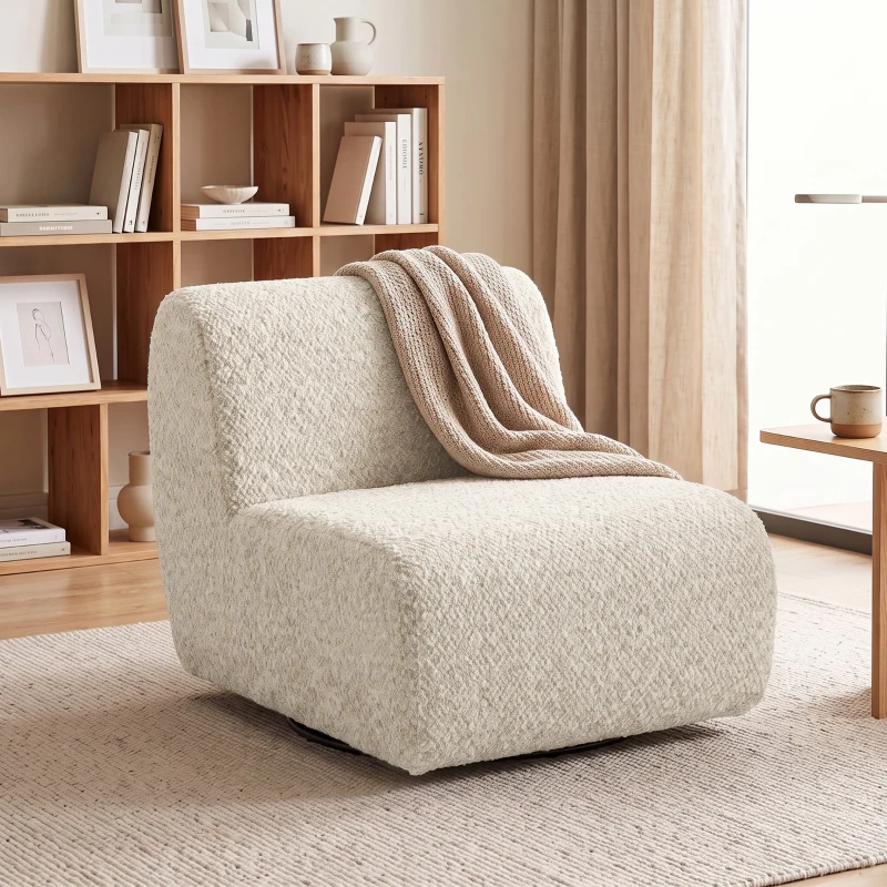 HOMCOM Poltrona de Sala Giratória 360° Poltrona 1 Lugar Estofada em Chenille com Assento Extra-largo Enchimento Espesso Bege