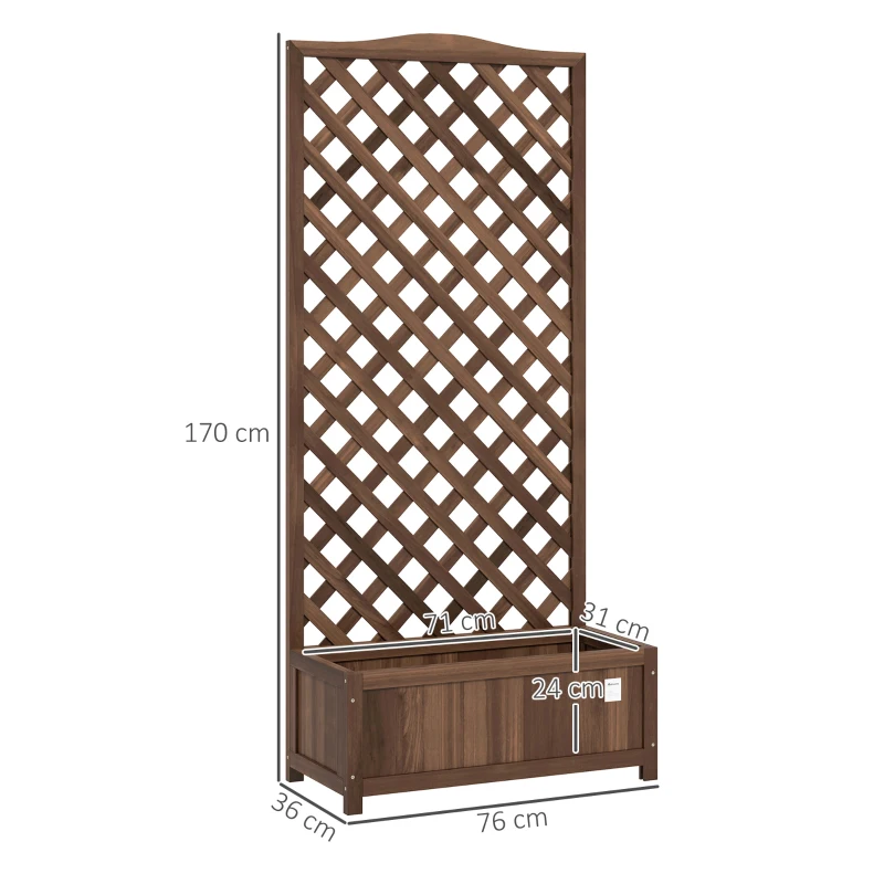 Outsunny Jardinière avec Treillis bac à Fleurs 76 x 36 x 170 cm Fond à Lattes Bois Sapin pré-huilé marron foncé