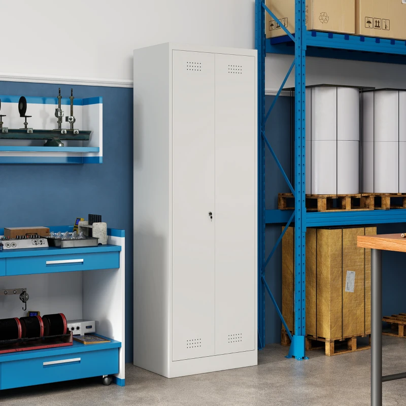 HOMCOM Besenschrank Mehrzweckschrank aus Stahl Vorratsschrank mit Staubsaugerfach & Verstellbaren Einlegeböden 60 x 40 x 165 cm