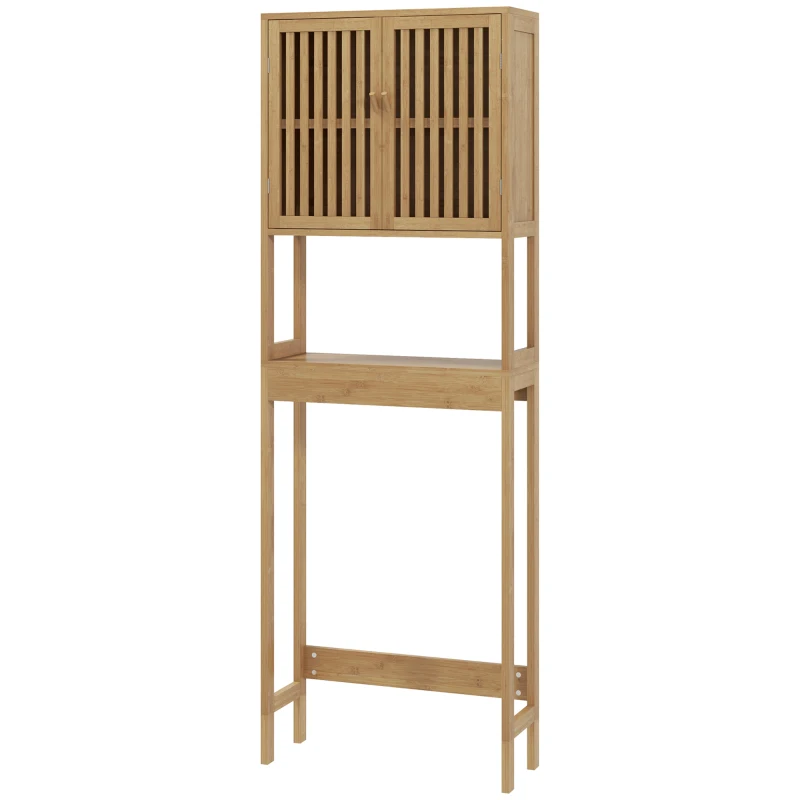 HOMCOM Estante para WC móvel de casa de banho acima do vaso WC com armário 2 portas e prateleira aberta bambu