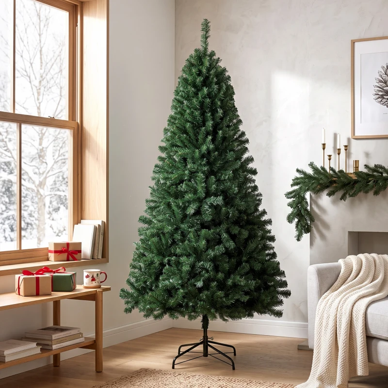 HOMCOM Árbol de Navidad Artificial 200 cm con 1000 Ramas Base Plegable Diseño por Secciones Fácil de Montar Verde