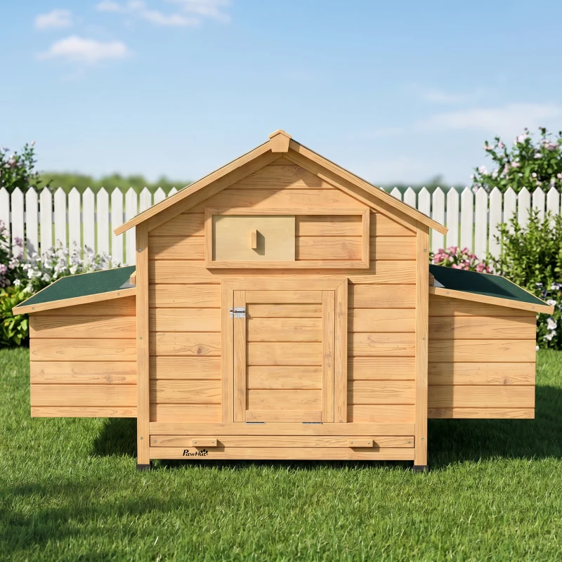 PawHut Chicken Coop, Wooden Outdoor Hen House with Nesting Box, Openable Waterproof Top, Pull-Out Tray, 150 x 100 x 97cm
