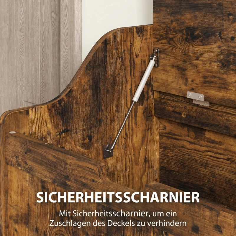 HOMCOM Aufbewahrungstruhe mit Sicherheits-Scharnier, Holztruhe mit Griffmulde für Wohnzimmer & Flur,  Rustikal-Braun