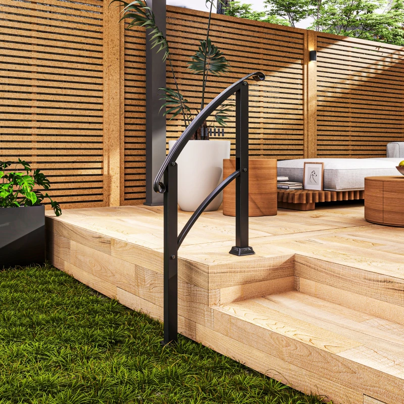 Outsunny Rampe d'escalier 1 à 3 marches garde-corps pour escalier réglable 0-45° avec kit d'installation 71 x 8 x 148 cm noir