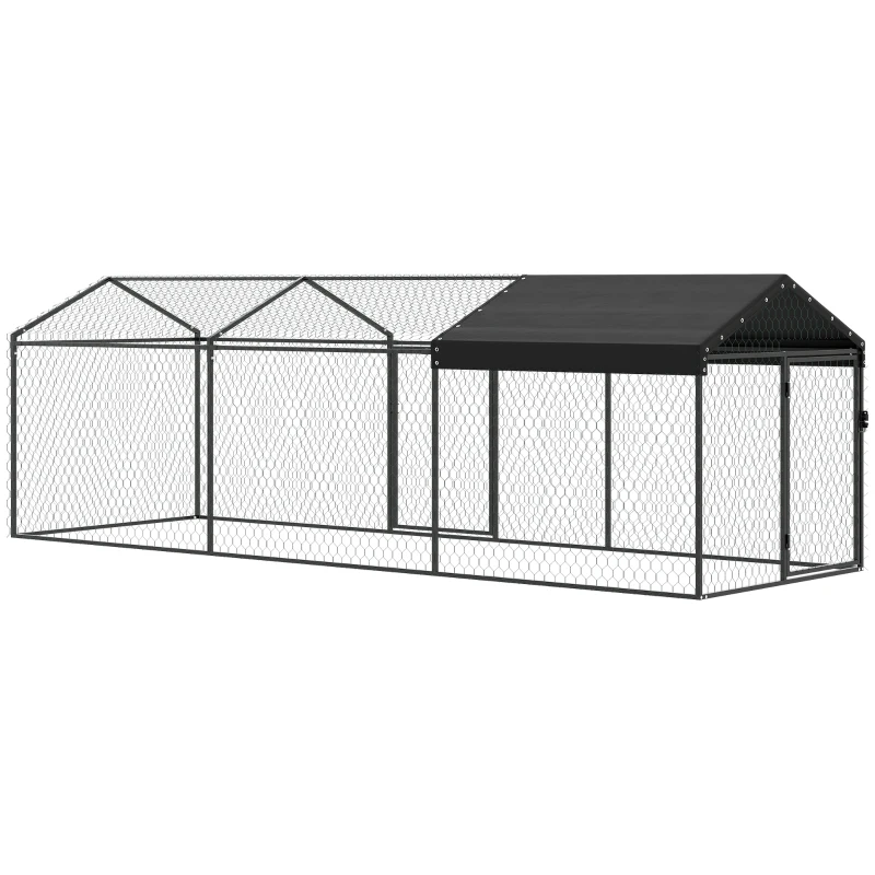 PawHut Enclos Poulailler Extérieur, Couverture Imperméable, 2 Portes Latérales, pour 3-5 Poules, 3x1x1m, Acier, Noir