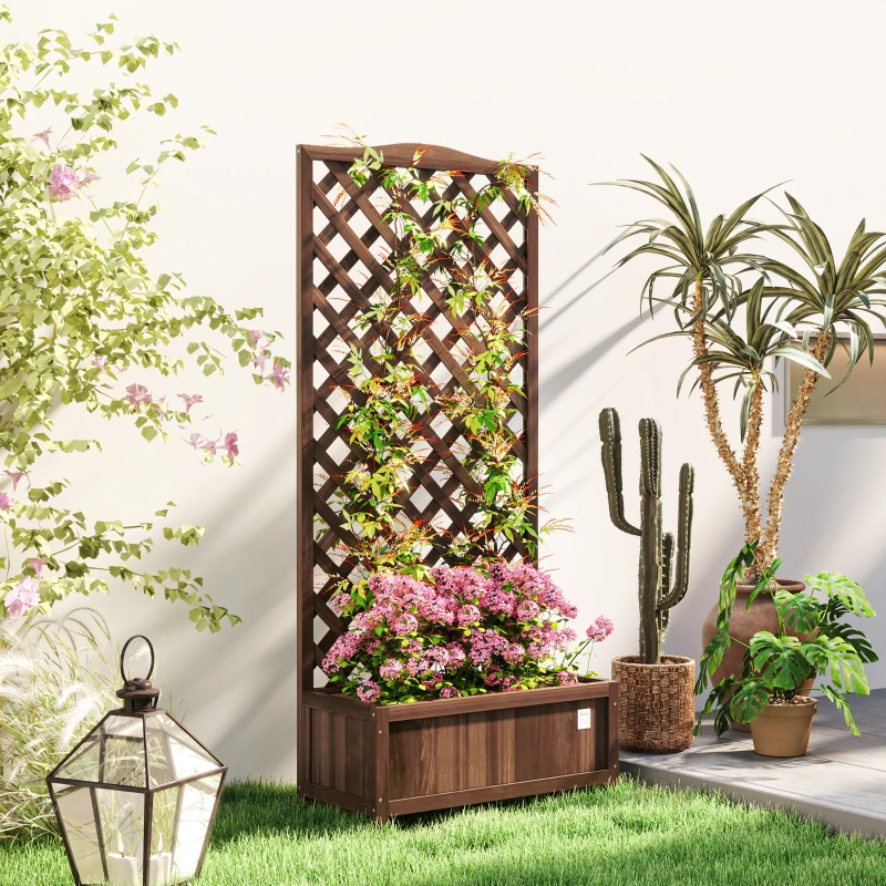 Outsunny Jardinière avec Treillis bac à Fleurs 76 x 36 x 170 cm Fond à Lattes Bois Sapin pré-huilé marron foncé