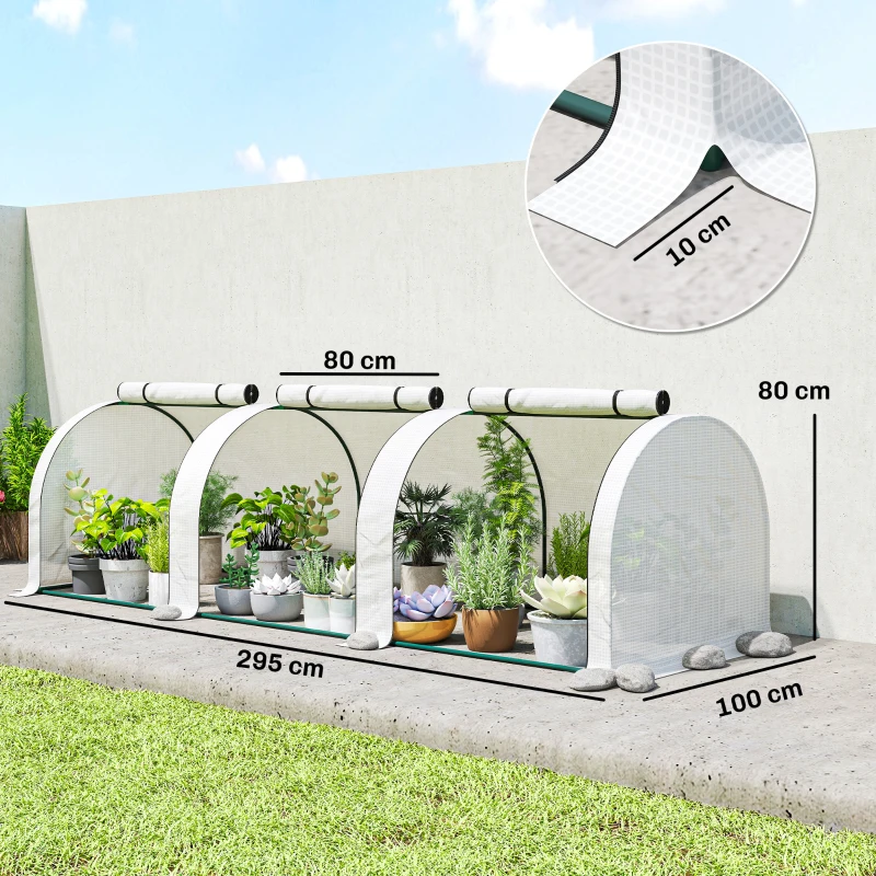 Outsunny 295  x 100 cm Low Tunnel Greenhouse - White