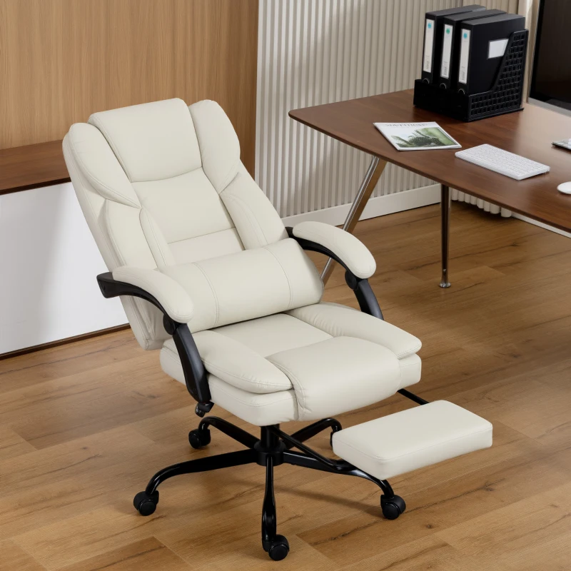 HOMCOM Chaise Bureau Ergonomique, Fauteuil de Bureau avec Dossier Inclinable, Hauteur Réglable, 65x67x111-119cm, Beige