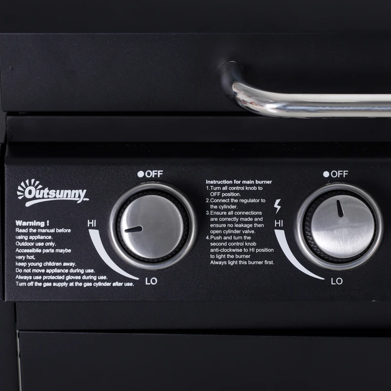 Outsunny 4+1 Burner Gas BBQ Grill, Outdoor Barbecue Trolley with Wheels, Warming Rack, Side Shelves, Cabinet, Thermometer for Garden, Party, Camping, 125 L x 51 W x 100 H cm, Black
