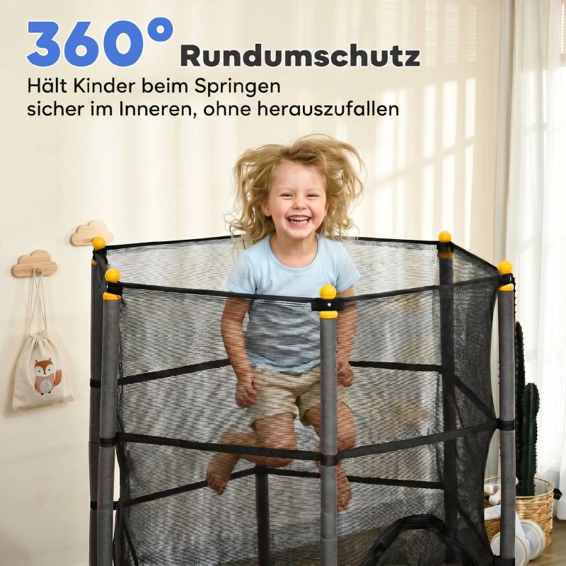HOMCOM Trampolin für Kinder, Ø163 cm, mit Sicherheitsnetz, In- und Outdoor, Belastung bis 50 kg, Stahl, Kunststoff, Schwarz