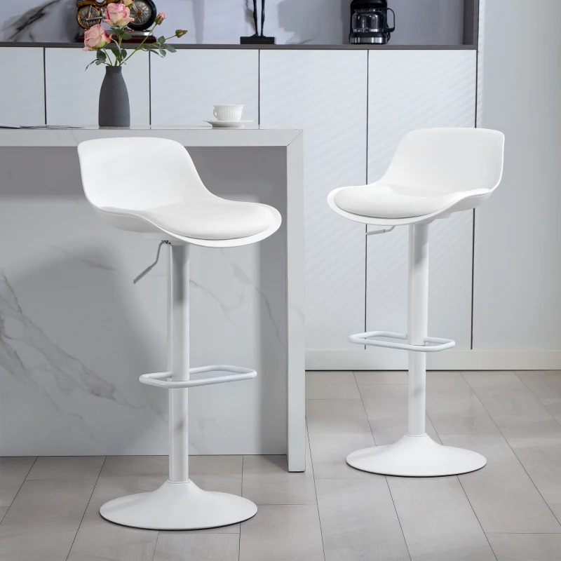 HOMCOM Lot de 2 tabourets de bar, tabourets hauts cuisine avec siège pivotant et hauteur réglable, 43 x 45 x 100 cm, blanc