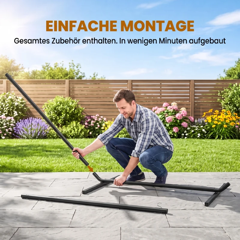 Outsunny Hängemattengestell für Hängematten Hängemattenständer mit Haken Garten Strand Metall 360 x 92 x 112 cm bis 120 kg