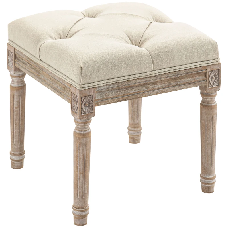 HOMCOM Repose pied salon, ottoman, siège rembourré en tissu aspect lin avec pieds en bois d'hévéa, 40 x 40 x 43 cm, beige