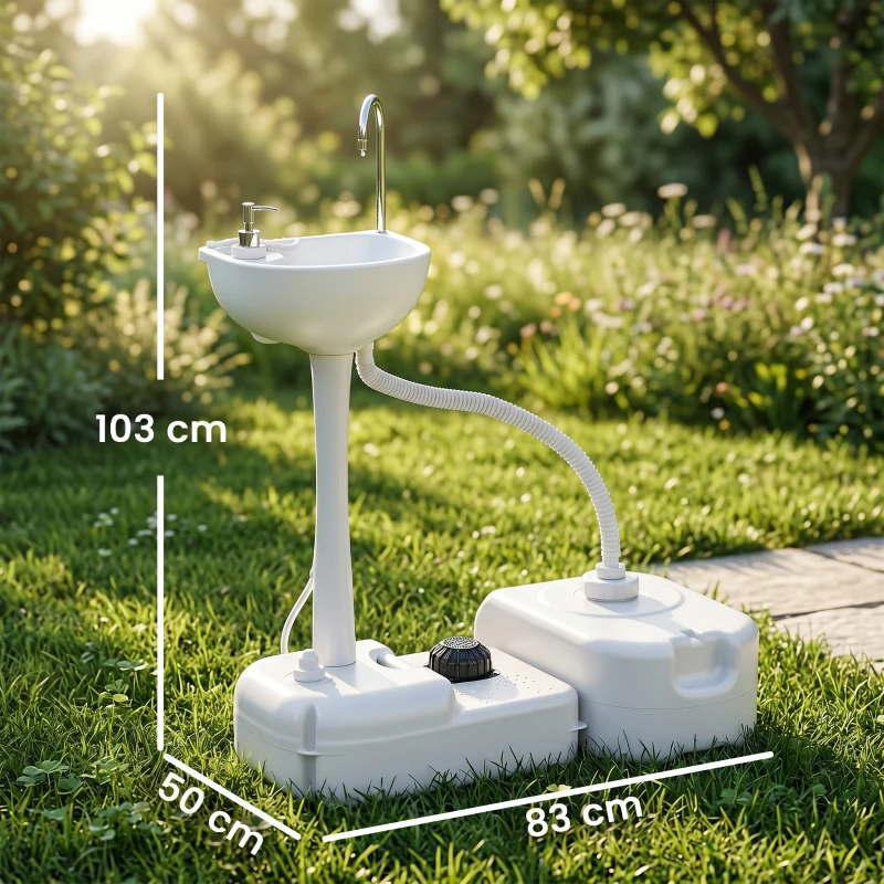Outsunny Évier à Main Portable Station de Lavage Camping Jardin Extérieur Voyager avec Réservoir d'Eau 17L Gris