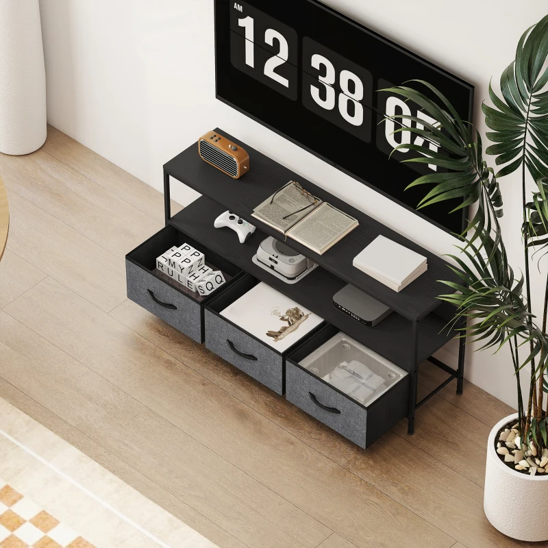 HOMCOM Mobile Porta TV da 55" con Cassetti Pieghevoli in Tessuto e Mensola in Metallo e MDF, 120x29x56cm, Nero