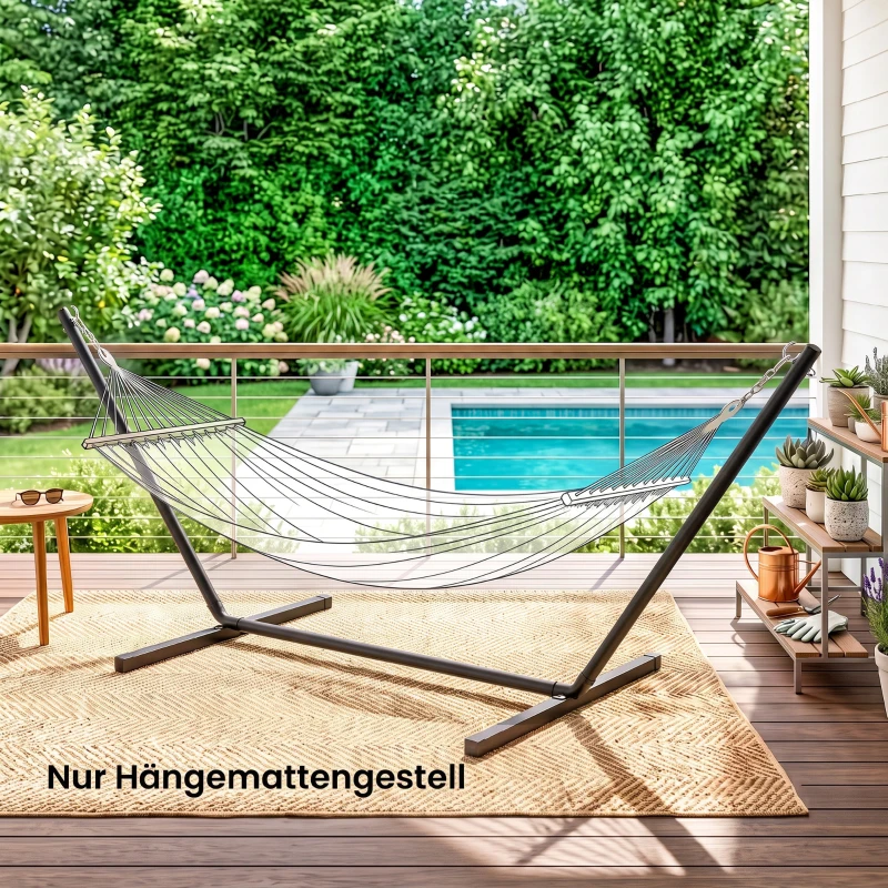 Outsunny Hängemattengestell für Hängematten Hängemattenständer mit Haken Garten Strand Metall 360 x 92 x 112 cm bis 120 kg