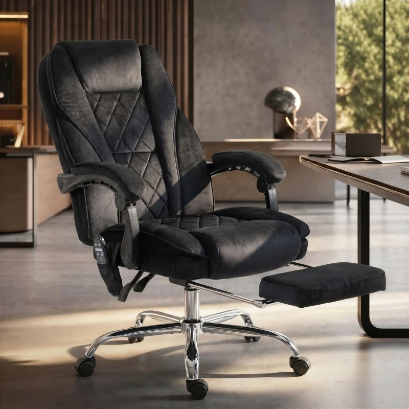 Vinsetto Fauteuil de bureau massant et chauffant hauteur réglable dossier inclinable télécommande repose-pieds rétractable noir