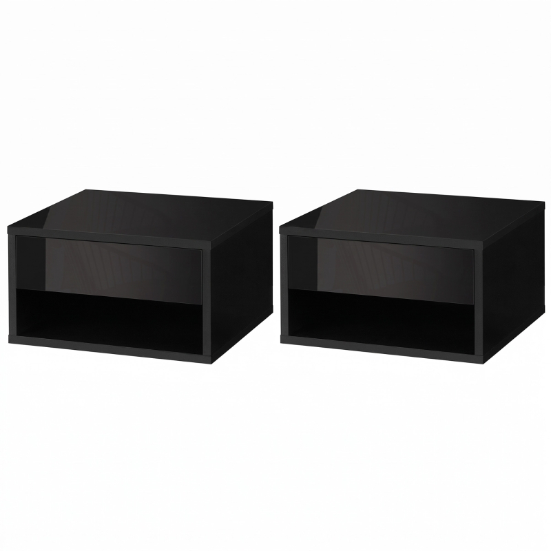 HOMCOM Lot de 2 tables de chevet murales table de nuit tiroir coulissant niche plateau en bois dim. 37L x 32l x 21H cm noir