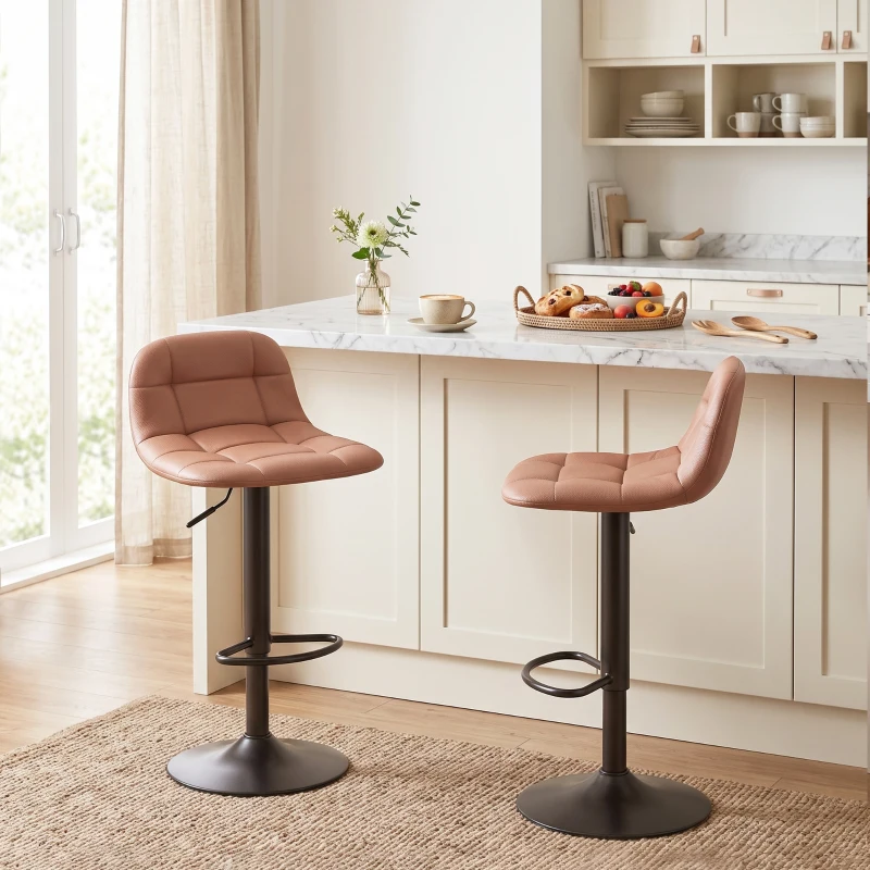 HOMCOM Set 2 sgabelli da bar girevoli 360° in PU, altezza regolabile 76-98 cm, marrone scuro