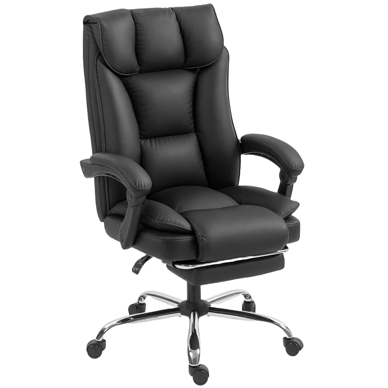 HOMCOM Chaise de bureau ergonomique, fauteuil de bureau inclinable avec repose-pieds, hauteur réglable, pivotante 360°, noir