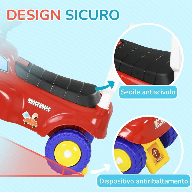 AIYAPLAY Macchina Cavalcabile per Bambini 18-36 Mesi a Spinta Manuale, a Forma di Camion dei Pompieri, Rosso