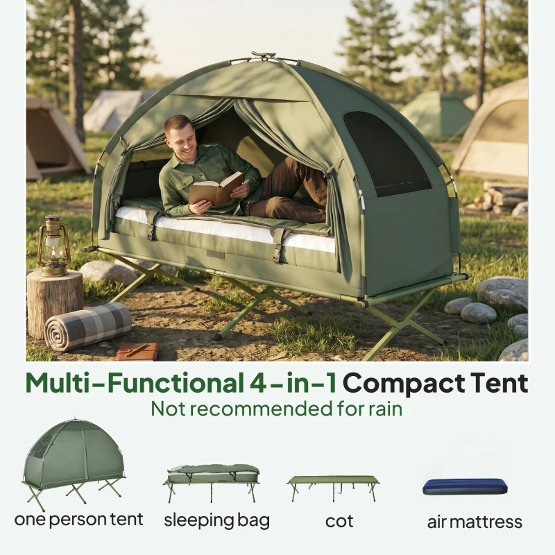 Outsunny 1 person Foldable Camping Tent w/Sleeping Bag Air Mattress Outdoor Hiking Picnic Bed cot w/Foot Pump