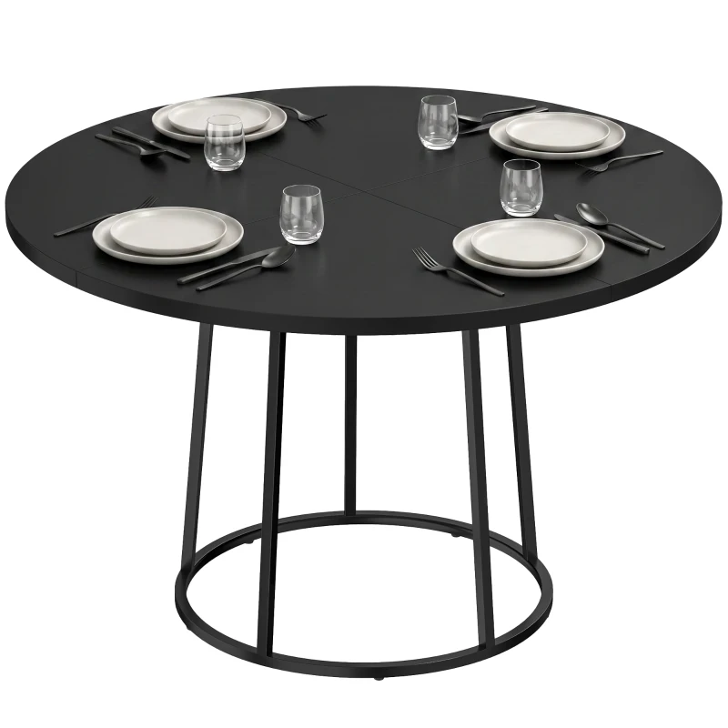 HOMCOM Dining Table Space Saving Kitchen Table Spliced Tabletop Conical Metal Base 120 cm Round Black