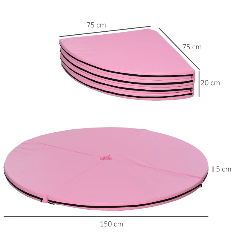 HOMCOM Tapis de Pole Dance Pliable - Tapis de Protection Ø 150 cm Épaisseur 5 cm - Revêtement Plastique Rose