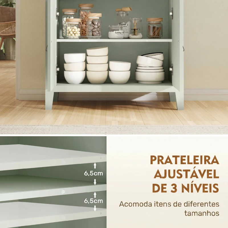 HOMCOM Aparador com Gaveta e Armário de 2 Níveis com Prateleira Ajustável Base Elevada e Amplo Tampo 80x40x90 cm Verde Claro