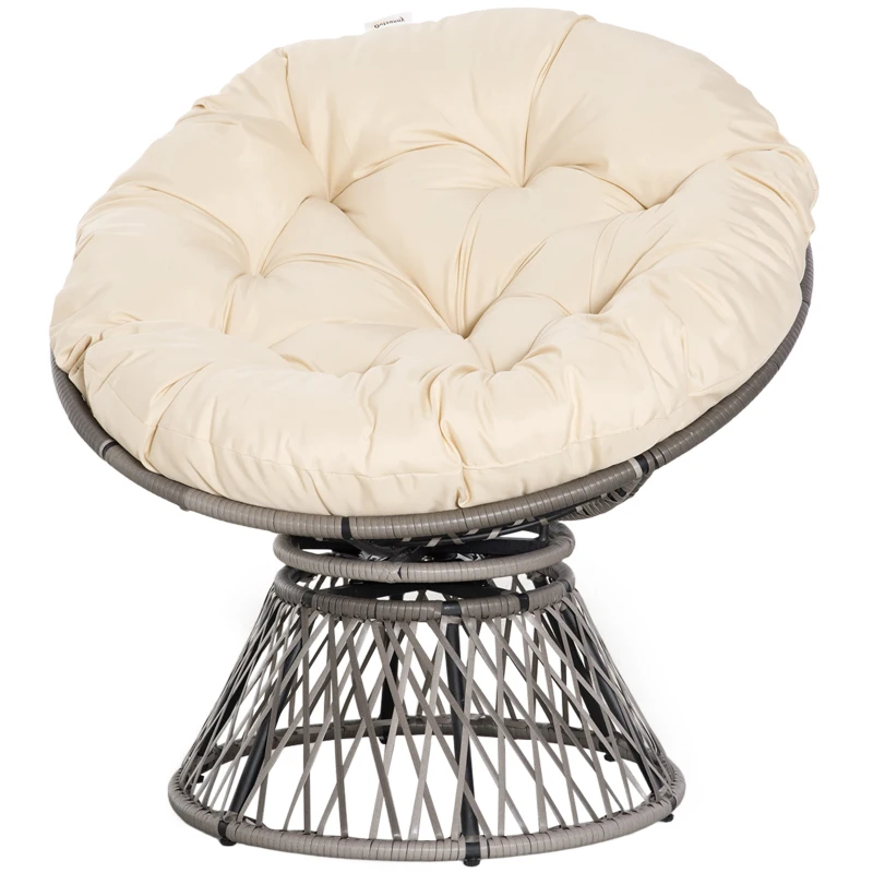 Outsunny 360° Swivel Rattan Moon Bowl Chair Round Lounge Garden Wicker Basket Seat with Padded Cushion Oversized for Outdoor Indoor, Beige