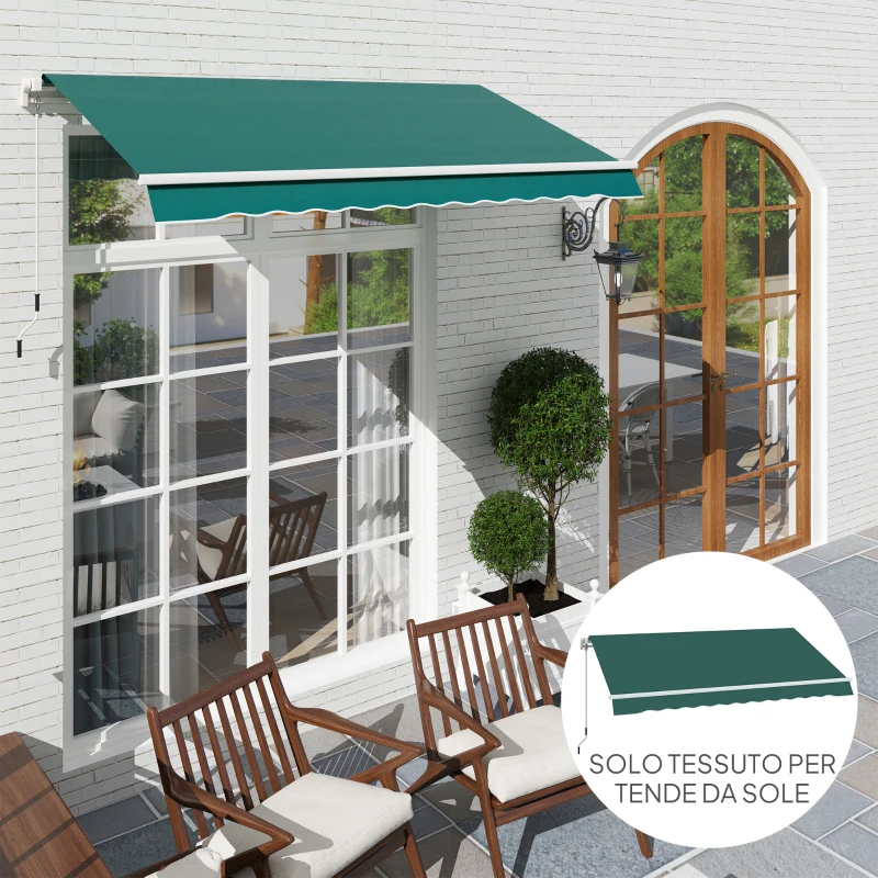 Outsunny Telo di Ricambio per Tenda Parasole Retrattile 3x2.5 m in Poliestere Anti UV 50+ Verde