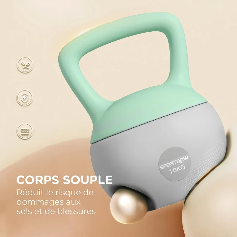 SPORTNOW Kettlebell 10kg Haltère avec Poignée Antidérapante pour Fitness Musculation Cardio, Gris et Vert