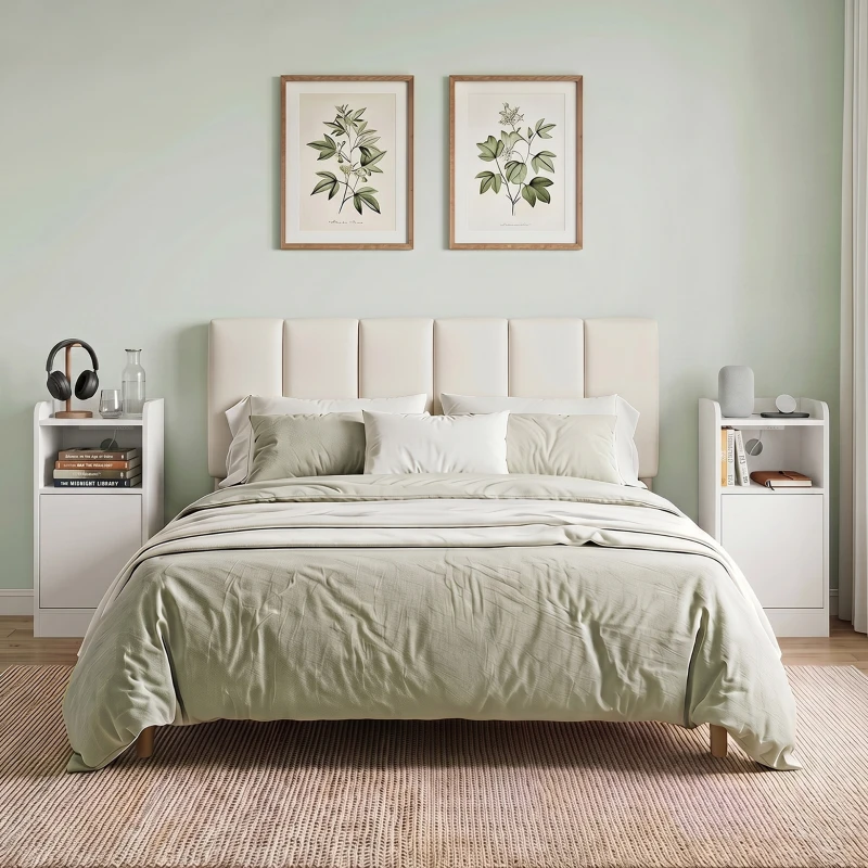 HOMCOM Slim Bedside Table Set of 2 with Charging Station, Narrow Bedside Cabinet with Adjustable Shelf, White