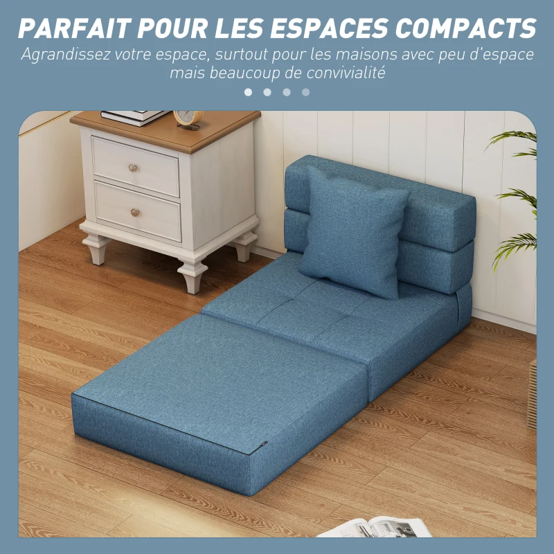HOMCOM Chauffeuse canapé-lit convertible fauteuil 1 place avec 1 coussin déhoussable, tissu bleu foncé