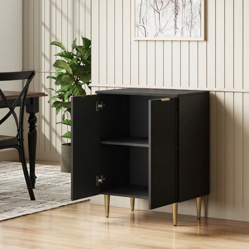 HOMCOM Aparador Moderno con 2 Puertas y Estante Regulable Mueble Buffet para Cocina y Salón con Patas de Metal Negro