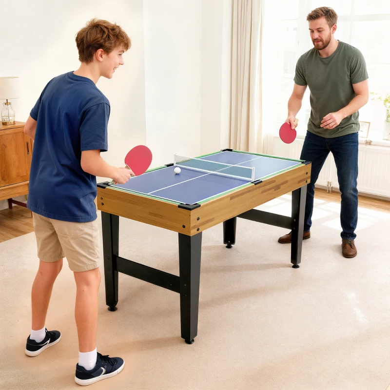 SPORTNOW Table multijeux 13 en 1, table de jeu baby-foot, billard, ping-pong, 121x109x80cm, pour enfants et adultes, noyer clair