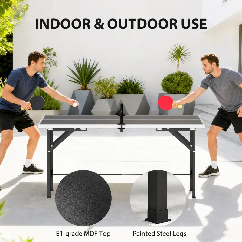 SPORTNOW 5ft Mid-Size Table Tennis Table, Ping Pong Table with Net, 2 Table Tennis Paddles and 3 Balls for Indoor Game, Black