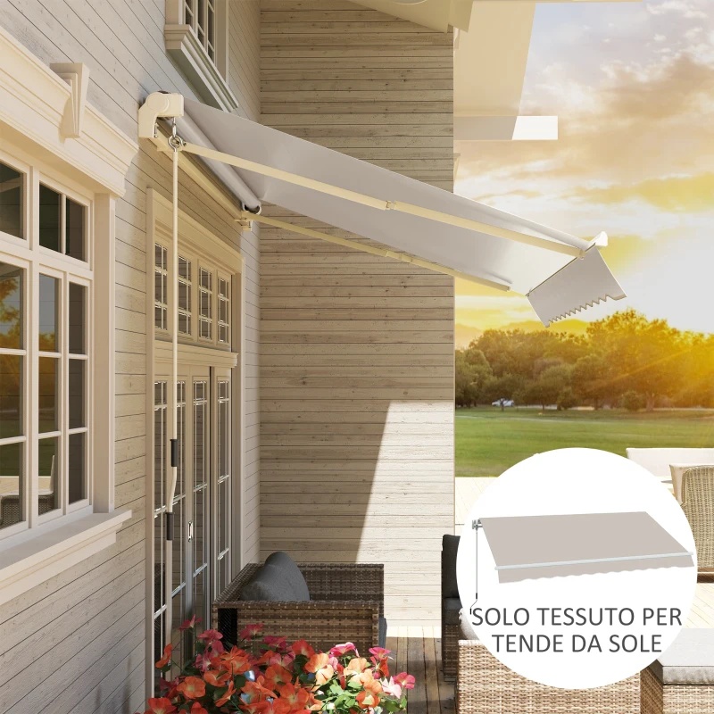 Outsunny Telo di Ricambio per Tenda Parasole Retrattile 3x2.5 m in Poliestere Anti UV 50+ Crema