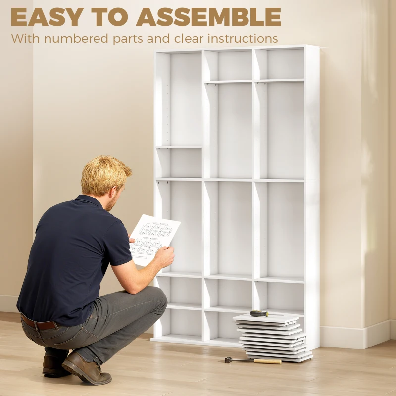 HOMCOM 835 CD/500 DVD Storage Unit, Blu-ray Media Storage Shelf with 27 Compartments and 21 Adjustable Shelves, White