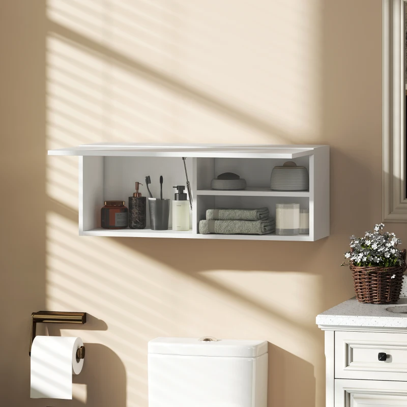 HOMCOM Mobiletto Bagno Pensile con Anta a Ribalta e Ripiani, 80x25x30 cm, Bianco