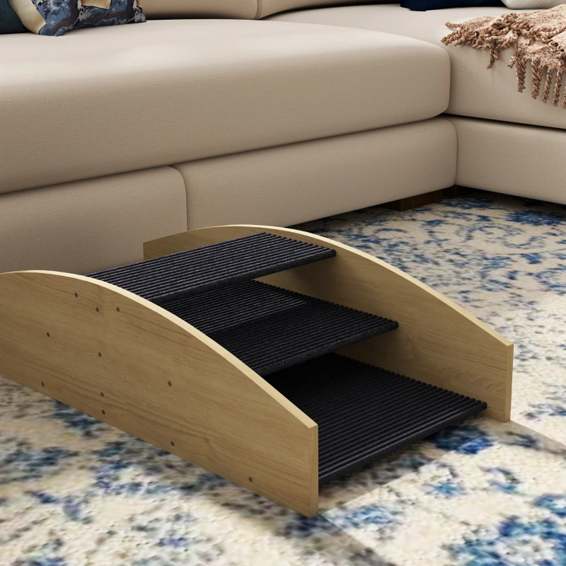 PawHut Bascule Chien Agility Réversible 2-en-1 Escalier pour Chien 3 Marches en Bois 80x39,5x20cm, Bois Naturel