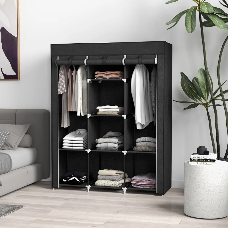 HOMCOM Guardaroba in Tessuto Armadio Salvaspazio 8 Ripiani 125x43x162.5cm Nero