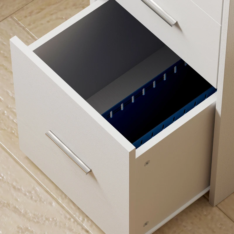 HOMCOM Escritorio Esquinero en L con 3 Cajones 5 Compartimentos Abiertos y Estantes Regulables 140x100x75 cm Blanco