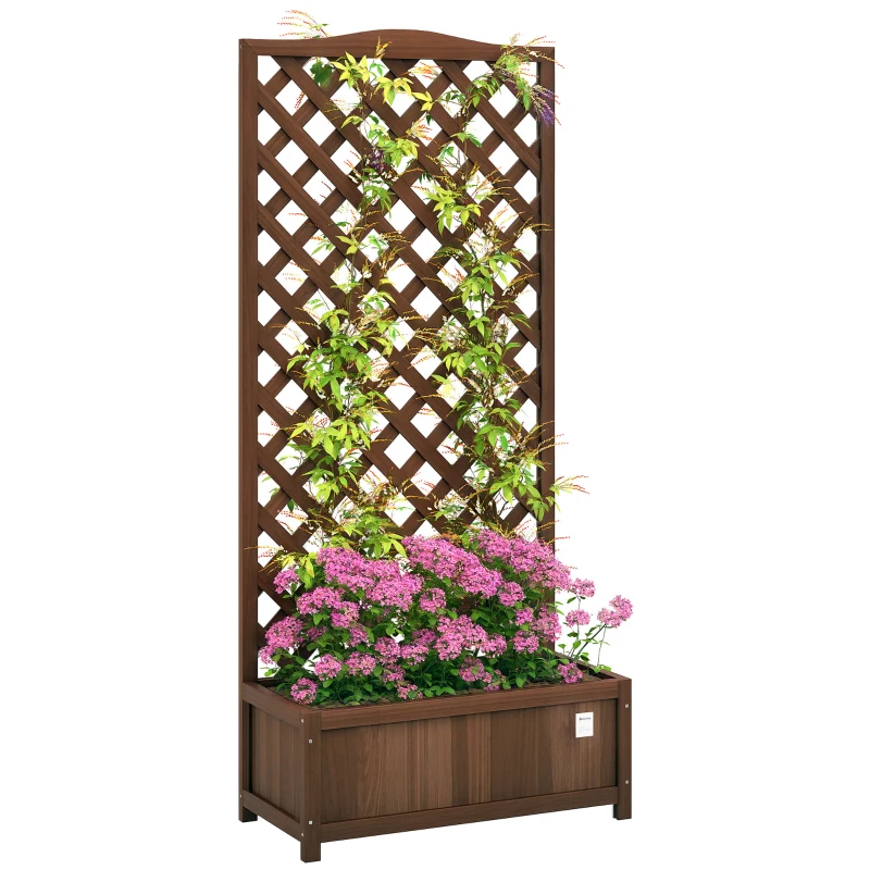 Outsunny Jardinière avec Treillis bac à Fleurs 76 x 36 x 170 cm Fond à Lattes Bois Sapin pré-huilé marron foncé