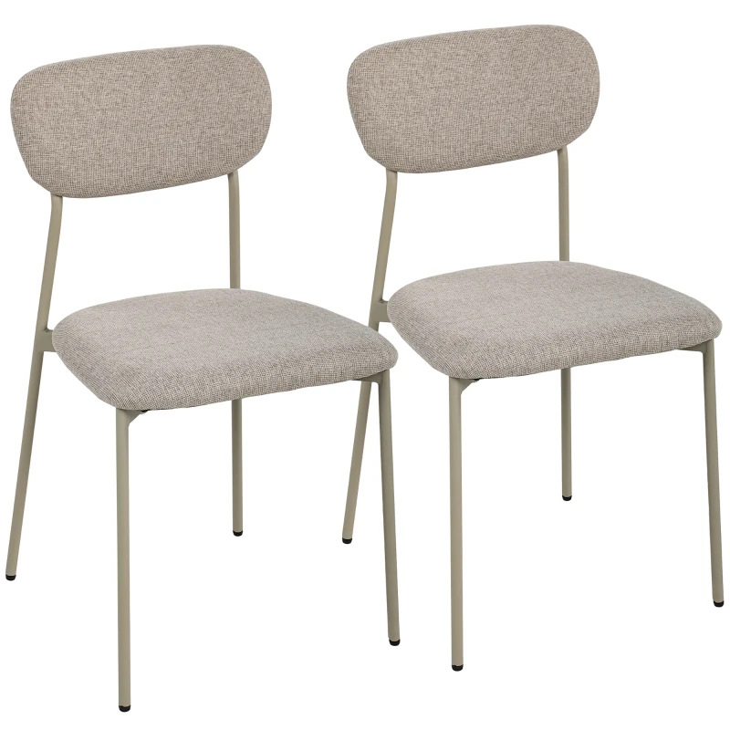 HOMCOM Lot de 2 chaises de salle à manger modernes, chaises de cuisine empilables en tissu effet lin, marron clair