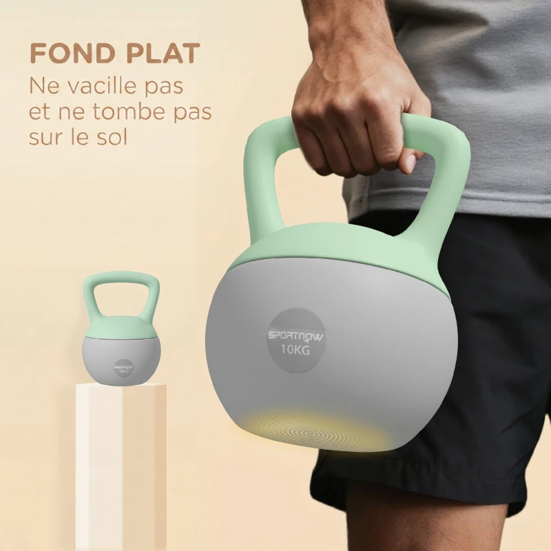 SPORTNOW Kettlebell 10kg Haltère avec Poignée Antidérapante pour Fitness Musculation Cardio, Gris et Vert