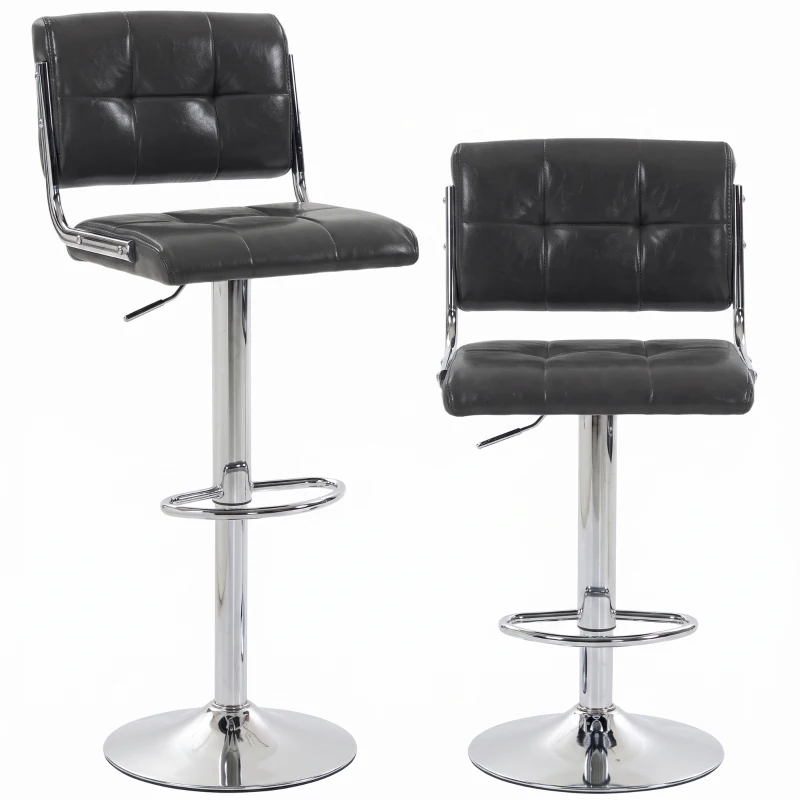 HOMCOM Bar Stools Modern PU Leather Adjustable Breakfast Bar Stools Backrest Set of 2 Grey